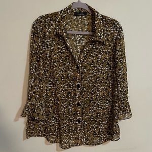 G Lance Women’s Top Geometric Sheer Y2K Sparkling Beads 3/4 Sleeve *read*